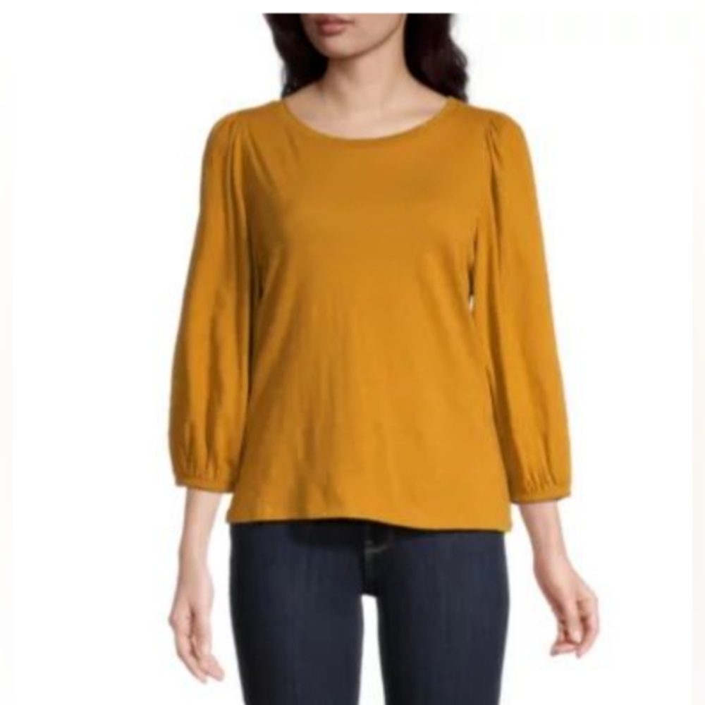 a.n.a  Mustard Yellow 3/4 Puffy Sleeve Blouse, Size 0X